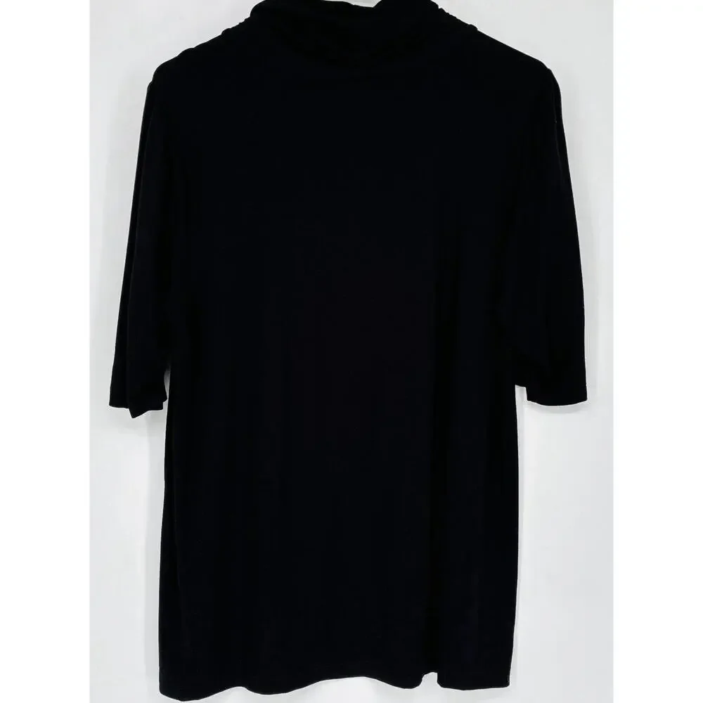 April Cornell Black Cowl Neck Tunic Top Medium Rayon Spandex 3/4 Sleeve Relaxed